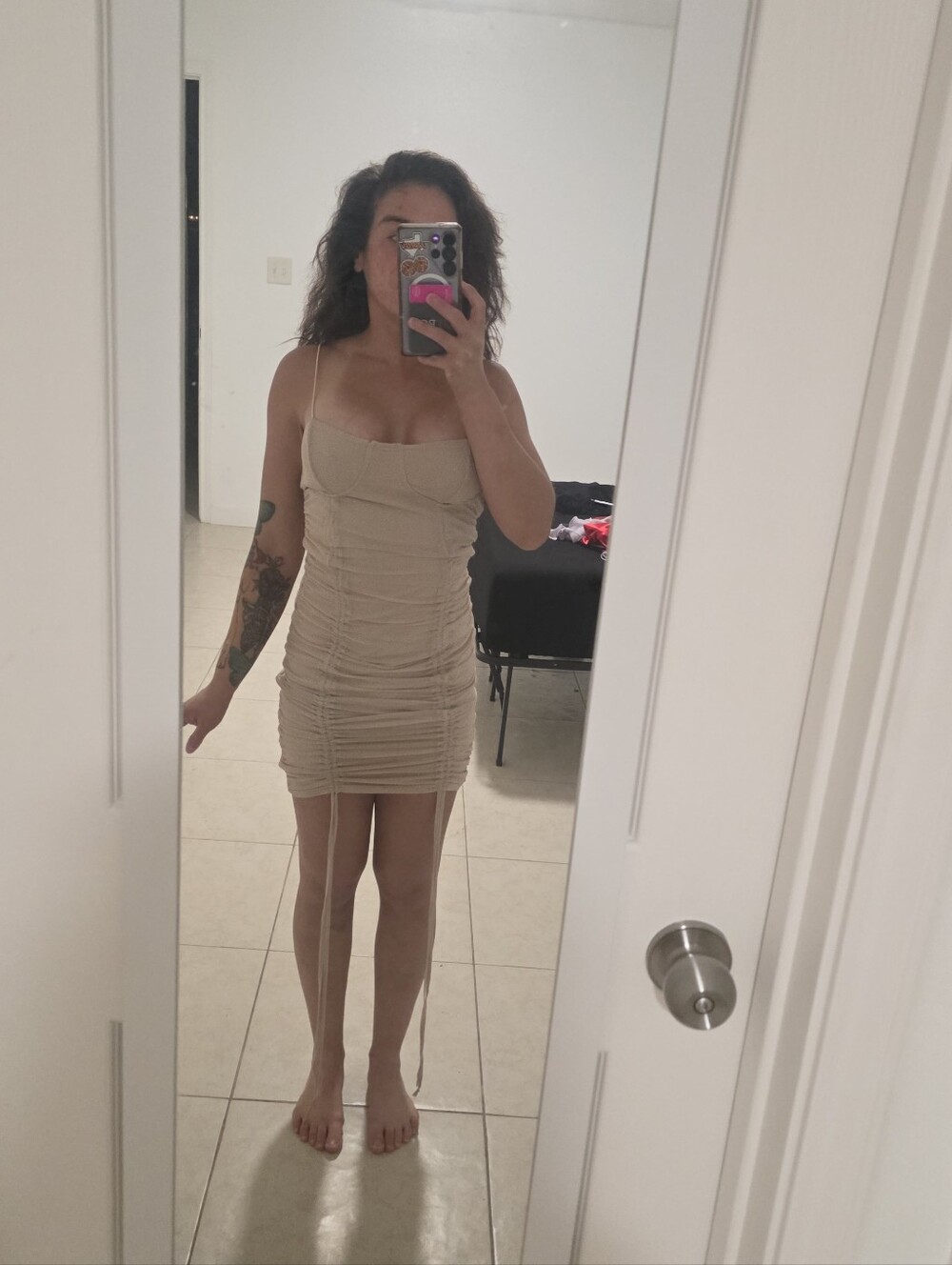 Almost Famous Beige Ruched Bodycon Mini Dress | Sexy Going Out Dress | Y2K Club
